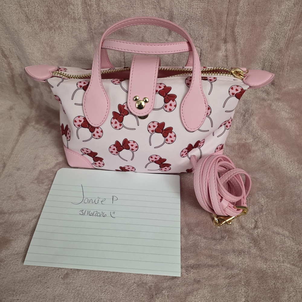 Pink Minnie Bow Print Top-Handle Stoney Clover Crossbody Bag